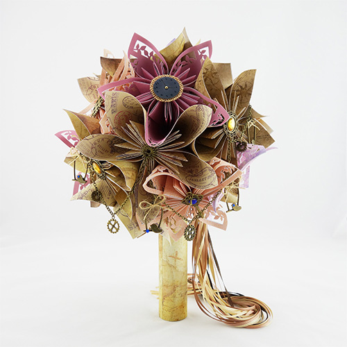 bouquet mariée origami shabby chic steampunk voyage