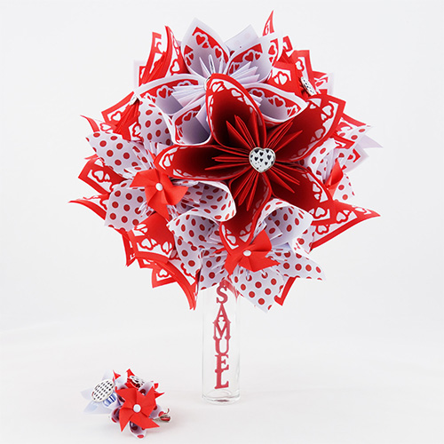 bouquet origami accessoire cheveux rouge soligami