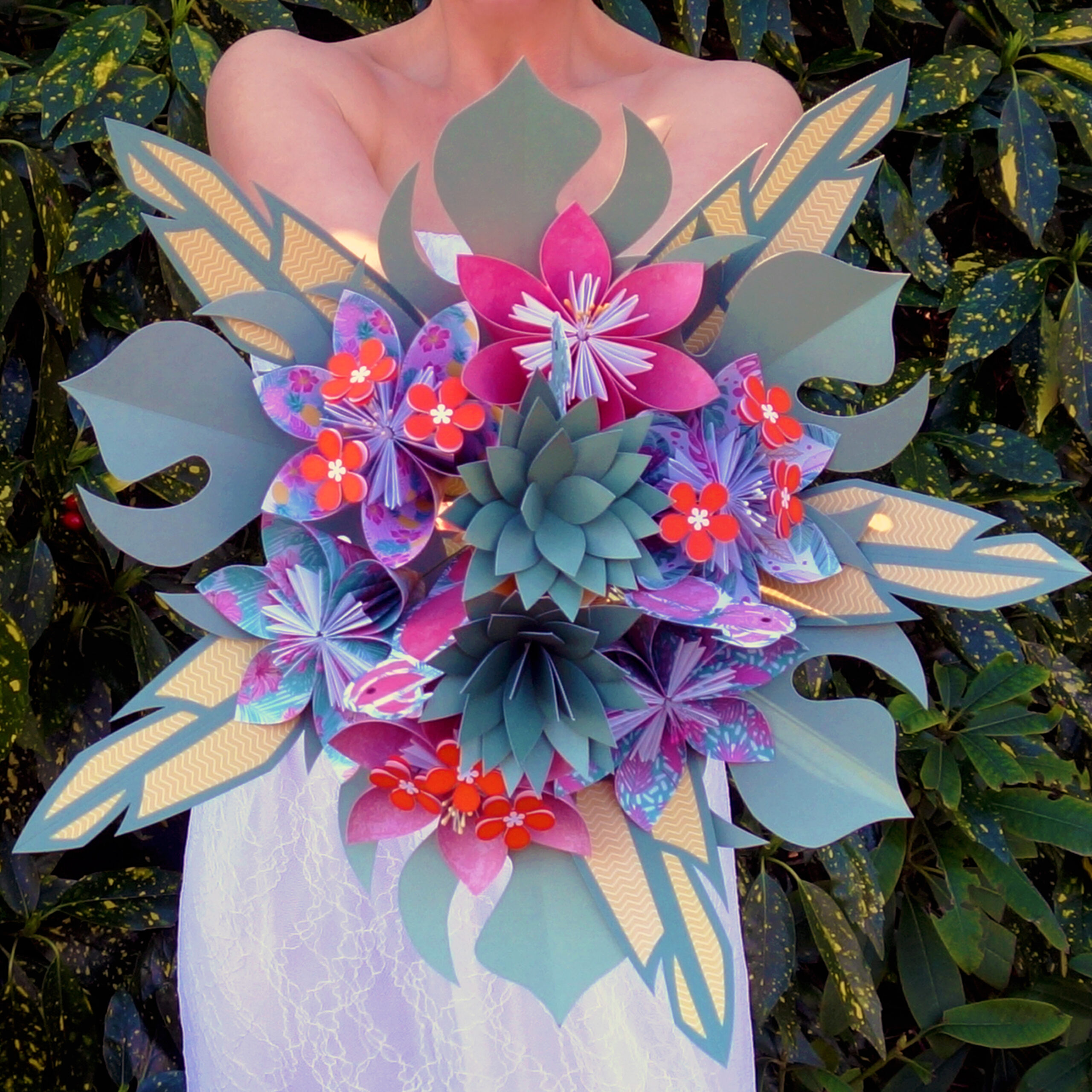 bouquet de mariée exotique tropical en papier origami original
