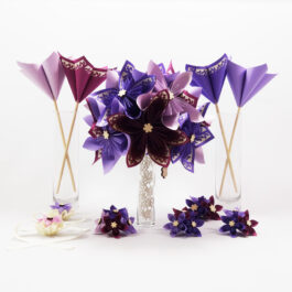 Bouquet de mariage violet fuschia personnalisé + accessoires assortis