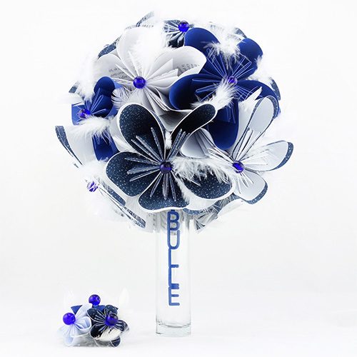 bouquet mariee bleu papier origami mariage