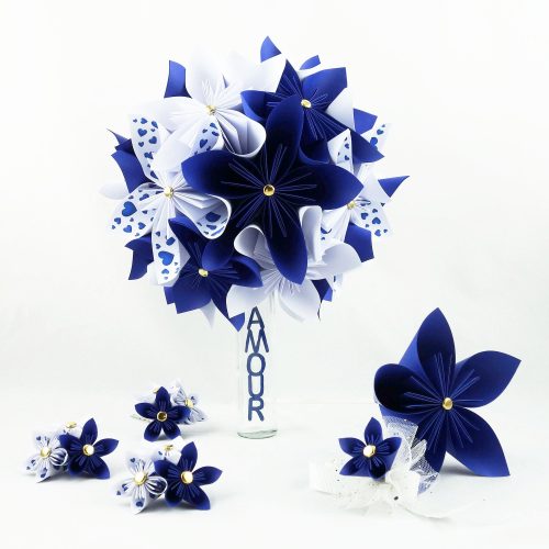bouquet mariee bleu roi blanc